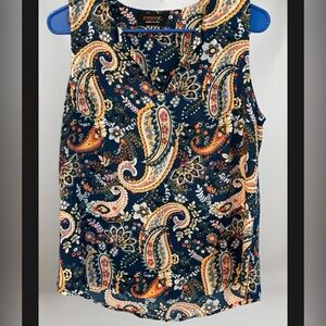 Renee C Blue Paisley Blouse Relaxed‎ Sleeveless V-Neck, M